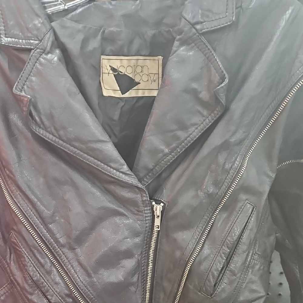 Yucatan Bay Vintage Black Leather Crop Jacket Womens Size Large